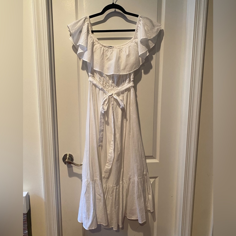 White Ruffled Midi Dress